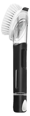 Image de Brosse de nettoyage pour vaisselle avec distributeur de liquide vaisselle, brosse de cuisine rechargeable, tête de brosse interchangeable, noire