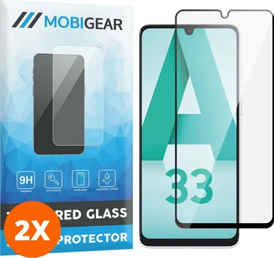 Produktbild von Mobigear Premium 4.99 Samsung Galaxy A33 Panzerglas Gehärtetes Glas Displayschutz - Hüllenfreundlich - Schwarz (2er Pack)