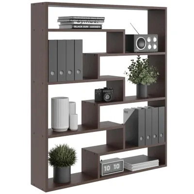 Produktbild von Bücherregal in Wenge – Moderne Wand-Bibliothek mit offenen Fächern für Wohnzimmer, Büro und Heimbibliothek