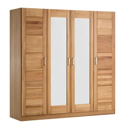 Produktbild von Kleiderschrank Spiegeltür Holz Kernbuche-massiv natur geölt 4-türig Tollo