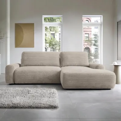Produktbild von Ecksofa VIGO Ambience 05 Braun Natur Cord Breitcord Schlafsofa Bettkasten Rechts
