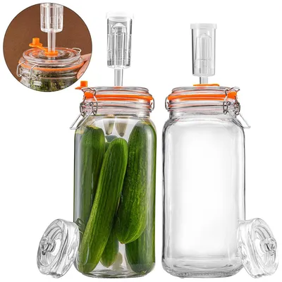 Produktbild von Kimchi-Behälter ,2L großes Fermentierglas für Kombucha, Kimchi & Kefir,weite Öffnung für einfaches Befüllen & Fermentieren, luftdichter Deckel,2er Set