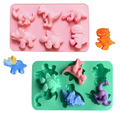 Produktbild von TRANKIELO® - Silikon-Dinosaurier-Backformen, 2 Stück - BPA-frei, 3D-Backformen für Kuchen, Schokolade und Süßigkeiten