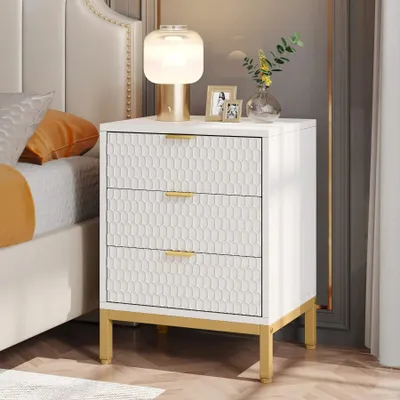 Immagine prodotto di Comodino moderno - Tavolino con 3 cassetti - Altezza 65 cm - Vano portaoggetti - MDF - Bianco