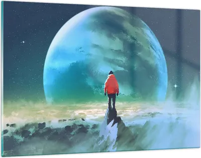 Produktbild von Bilder auf glas - Mann Planet - 120x80cm - Glasbilder - Wandbilder - Bilder - Kunstdruck - zum Aufhängen bereit - Wanddekoration aus Glas - Glas Bilder - Wandbild auf Glas - Einteilig - GAA120x80-3869