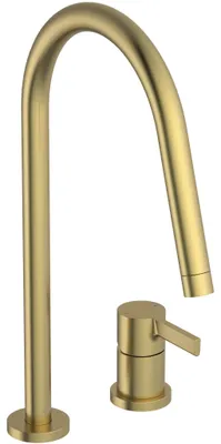 Immagine prodotto di Miscelatore per lavello da cucina con canna alta e bocca girevole, finitura oro spazzolato