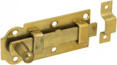 Produktbild von Türriegel mit Schlaufe und Knopfgriff 100x45x2,0mm gelb verzinkt