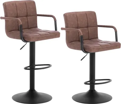 Produktbild von WOLTU Barhocker 2er Set Barstuhl Tresenhocker Designer Hocker mit Rückenlehne, Sitzfläche aus Kunstleder, höhenverstellbar drehbar Stahl Dunkelbraun