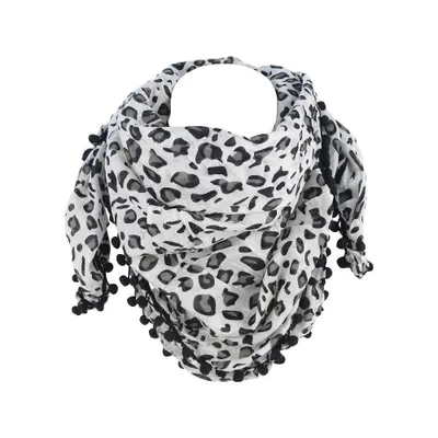 Produktbild von Halstuch Leopardenmuster aus 100% Baumwolle weiß/graues 1m x 1m mit Fransen