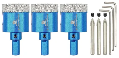 Image de Jeu de 3 tranches diamantées de 35 mm pour carrelage, céramique, pierre, avec foret de centrage