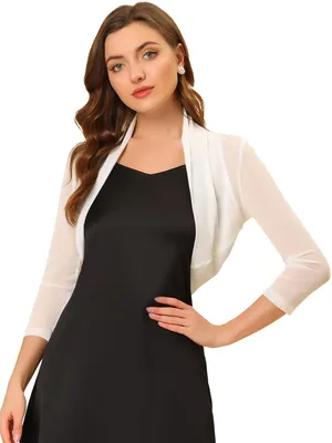 Produktbild von Allegra K Damen-Bolero-Cardigan mit 3/4-Ärmeln, durchscheinendes Netzgewebe, vor