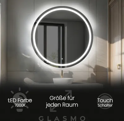 Obrázok produktu pre Kúpeľňové zrkadlo s LED osvetlením 90 cm Nova - Okrúhle zrkadlo s osvetlením - Studená biela 7000K - Kúpeľňové zrkadlo s osvetlením a dotykovým spínačom