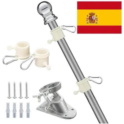 Produktbild von Harms Auktion, 1,8 m, Flaggenauktionskit, spanische Flagge, Aluminiumunterstützung, Edelstahlstange, für Garten, Außen- und Innenbereich.