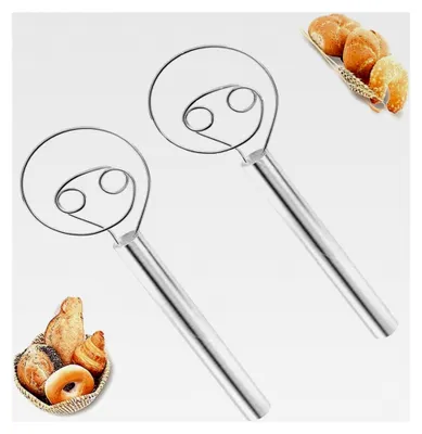 Produktbild von Teigschneebesen, 2 Stück Teigschneebesen für Brot, Dänische Teigschneebesen, Edelstahl Handmixer für Brotteig, Backwerkzeuge für Zuhause, Bäckerei, Kuchen, Teig (Silber)