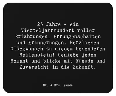 Produktbild von Mr. & Mrs. Panda Mauspad Spruch 25. Geburtstag - Schwarz - Geschenk, Happy Birthday, Glückwünsche, Mousepad, Meilenstein, mousematte, Mouse Pad, Feier, Zuversicht, laptop