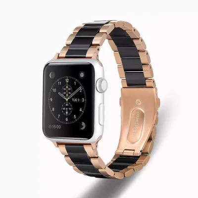 Produktbild von Strap-it Apple Watch Keramik-Stahlband (Roségold/Schwarz)