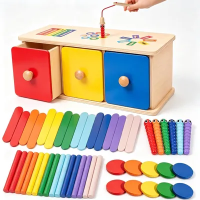 Produktbild von Montessori Spielzeug ab 1 Jahr 4 in 1 Holzspielzeug ab 1 2 3 Jahr Sensorik Kinderspielzeug Steckspiel ab 1 Jahr Motorikspielzeug Lernspielzeug Baby