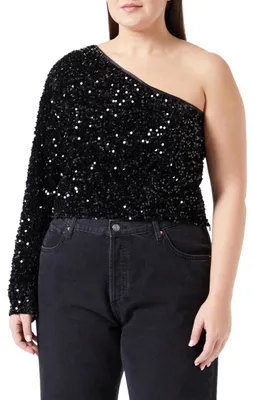 Produktbild von nascita Damen One-Shoulder-Pailletten Top 19525544-NA03, schwarz, XL
