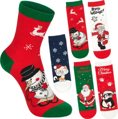 Obrázok produktu pre BRUBAKER 5 párov vianočných ponožiek pre ženy - Father Christmas, Cat, Penguin & Snowman - Funny Christmas socks, veľkosť 30-35