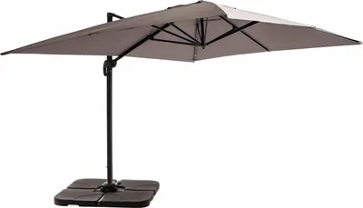 Image de Parasol déporté 4x3 m 360° inclinable + 4 dalles à lester taupe - Oviala Caserta