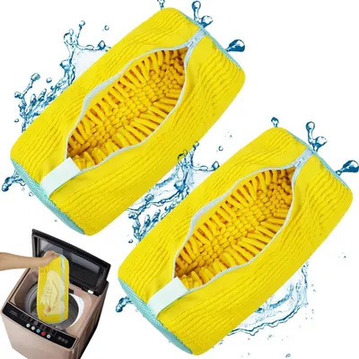 Image de Deux sacs de lavage pour chaussures, avec fermeture éclair, en microfibre, résistants à la déchirure, très perméables, dimensions : 42 x 18 cm
