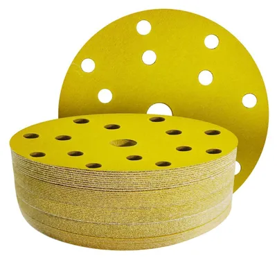 Immagine prodotto di Dischi abrasivi a velcro, diametro 150 mm, 15 fori, grana 220, confezione da 50 pezzi, per levigatrici eccentriche