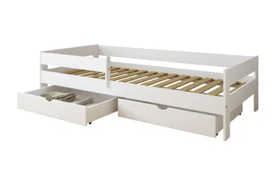 Produktbild von Kinderbett Pino 200x90 Kinderbett mit Rausfallschutz & Lattenrost weiß  für Mädchen und Jungen  ohne Matratze, mit Schublade
