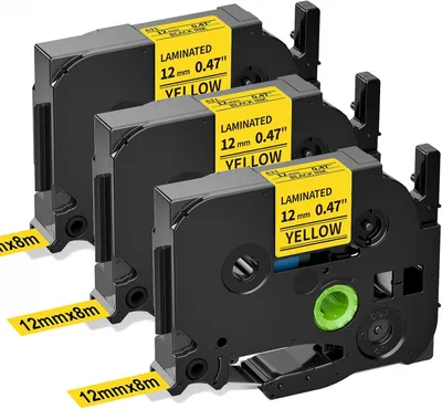 Produktbild von Phomemo 3x kompatibles Tze-631/Aze631 Etikettenband 12mm x8m Schwarz auf Gelb, passend für Brother P-touch PT-H100R/H105/H100LB/D210/E110/E300