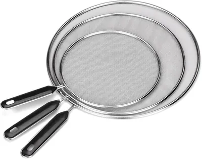 Zdjęcie produktu dla Osłona do patelni - zestaw 3 sztuk - 19 cm - Stal nierdzewna - Rączka ze stali nierdzewnej - Można myć w zmywarce