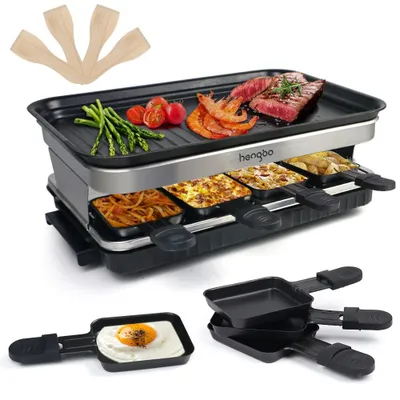 Raclette-Grill 1500 W, 8 Pfannen, Antihaft, 4 Spatel