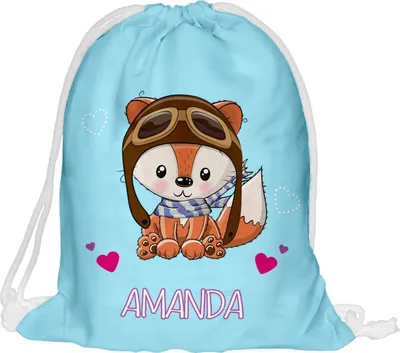 Produktbild von Kinder Turnbeutel mit Namen Beutel Fullprint Tasche Gymsac Jutebeutel Print Bag Fitness Junge Mädchen Fox [010]