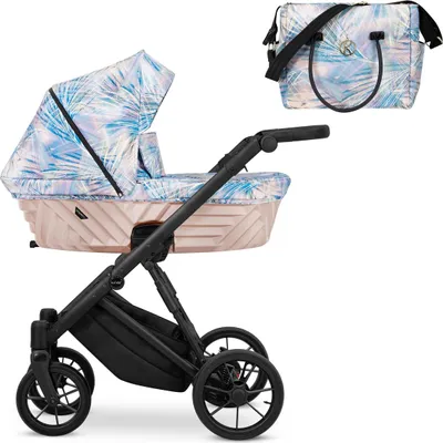 Produktbild von Kunert IVENTO 2in1 Kinderwagen in Blau/Rosa mit schwarzem Rahmen