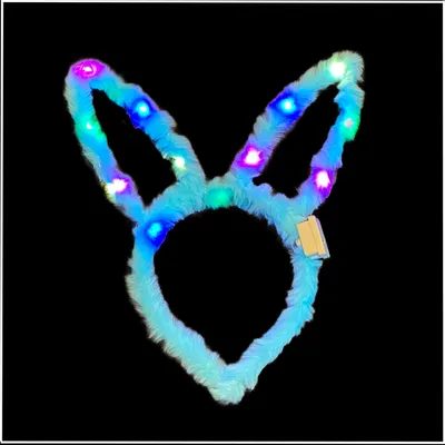 Produktbild von 1x LED Plüsch Haarreif LITTLE BUNNY mit Hasenohren in 4 Farben, blinkend und leuchtend - Party Karneval Geburtstag Motto Party Fasching Prinzessin Königin (Hellblau)