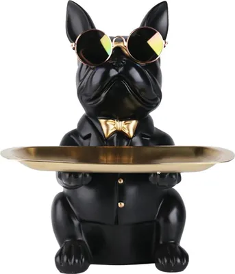 Immagine prodotto di XYQXYQ Statua di bulldog con vassoio portaoggetti in nero