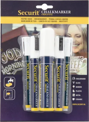 Obrázek produktu pro Křídový popisovač Securit, různé tloušťky, bílý, 5 ks