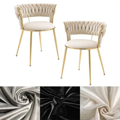 Productafbeelding van AIORBER Eetkamerstoel, set van 2, fluweel, keukenstoel, gaststoel, gestoffeerde stoel voor eetkamer, slaapkamer, 57x55x70cm, wit