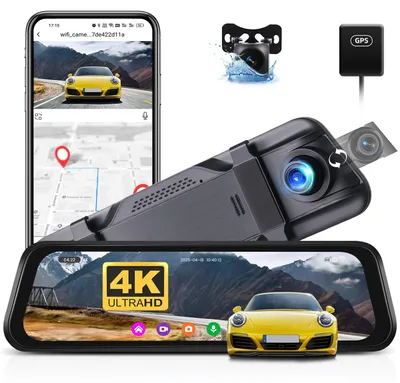 Image de Rétroviseur dashcam - Écran tactile IPS 9,66 pouces - Caméra 4K - GPS - Enregistrement en boucle 24 h