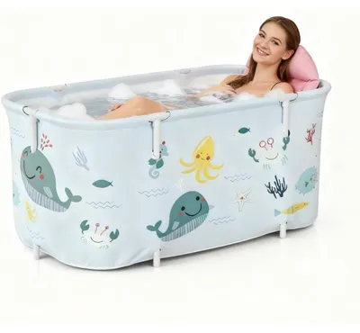 Immagine prodotto di Vasca da bagno pieghevole, dimensioni 140x50x55 cm, con cuscino e schienale, impermeabile, per uso domestico