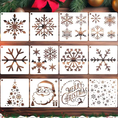 Weihnachtsschablonen, 12 Stück, Kunststoff, 13x13 cm, wiederverwendbar