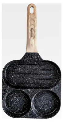 Produktbild von Pfannkuchenpfanne mit Marmorbeschichtung 3-in-1 18 cm für Eier, Pfannkuchen, Pancakes und Grill SCHWARZ