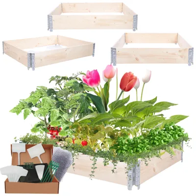 Produktbild von MODO24 Hochbeet Holz, Pflanzrahmen, Kräuterbeet, Gemüsebeet, Massivholz Kiefer, Garten, 20x120x100 cm, Natur unbehandelt, ZP10