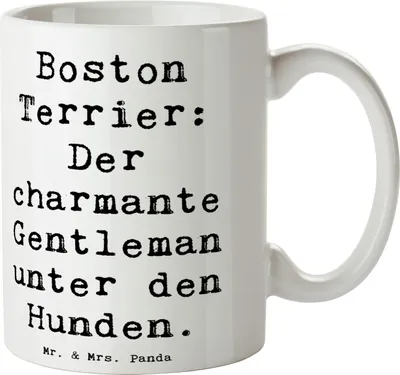 Produktbild von Mr. & Mrs. Panda Trinkbecher Spruch Boston Terrier Gentleman - Weiß - Geschenk, Hundezitate, Hundeliebhaber, intelligenter Hund, Kaffeetasse, Hunderasse, Keramiktasse