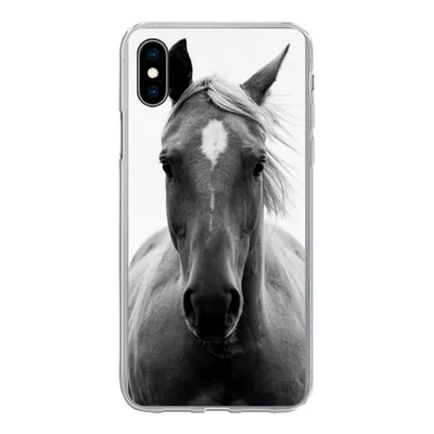 Produktbild von MuchoWow® Handyhülle Schutzhülle Hülle für iPhone Xs Pferd - Schwarz - Weiß - Porträt Silikon Softcase Handy Hülle - Handytasche