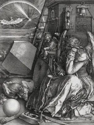 Zdjęcie produktu dla Obraz drukowany Albrecht Dürer - Melencolia I, Melancholia, 1514, czarno-biały (80 x 60 cm)