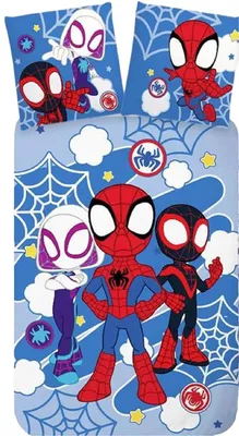 Zdjęcie produktu dla Marvel Spidey Amazing Friends Spider-Man, pościel dziecięca, pościel dla dzieci, Spidey, Spin i Ghost-Spider, kołdra 100 x 135 + poduszka 40 x 60 cm 100% bawełna