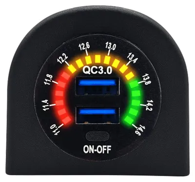 Produktbild von ProRide USB-Autolader, 2 Ports, QC3.0 18W, Voltmeter, Schalter, 12V, IP54