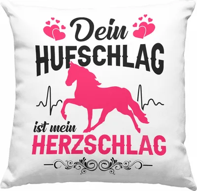 Produktbild von Trendation - Reiterin Deko-Kissen mit Füllung 40x40 - Dein Hufschlag ist mein Herzschlag - Pferde Deko-Kissen mit Füllung 40x40  Deko-Kissen mit Füllung 40x40 Mädchen Geschenk Pferdeliebhaber Sprüche Reiten (Grau)