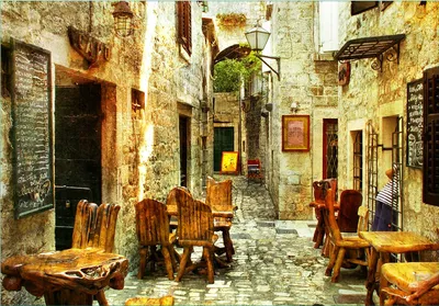 Produktbild von Wallario Fototapete Vliestapete, seidenmatte Oberfläche, einfache Verarbeitung, Größe 200 x 140 cm, Motiv Italienische kleine Gasse