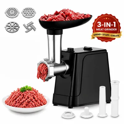 Produktbild von 3-in-1 Elektrischer Fleischwolf, Wurstfüller & Küchenmaschine, 2800W Max Fleischwolf aus Edelstahl, 3 Lochscheiben&Kreuzmesser, für Zuhause und Küche