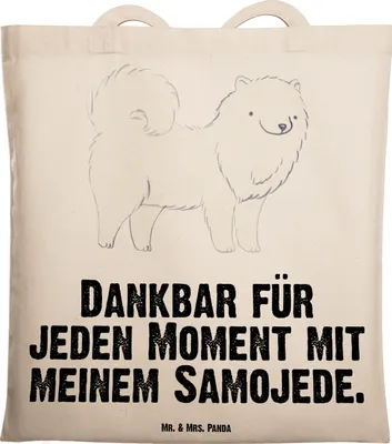 Produktbild von Mr. & Mrs. Panda Shopping Tasche Samojede Moment - Transparent - Geschenk, Tragetasche, Laptoptasche, Samojedenspitz, Samojedenhund, Stoffbeutel, totebag, Tote Bag